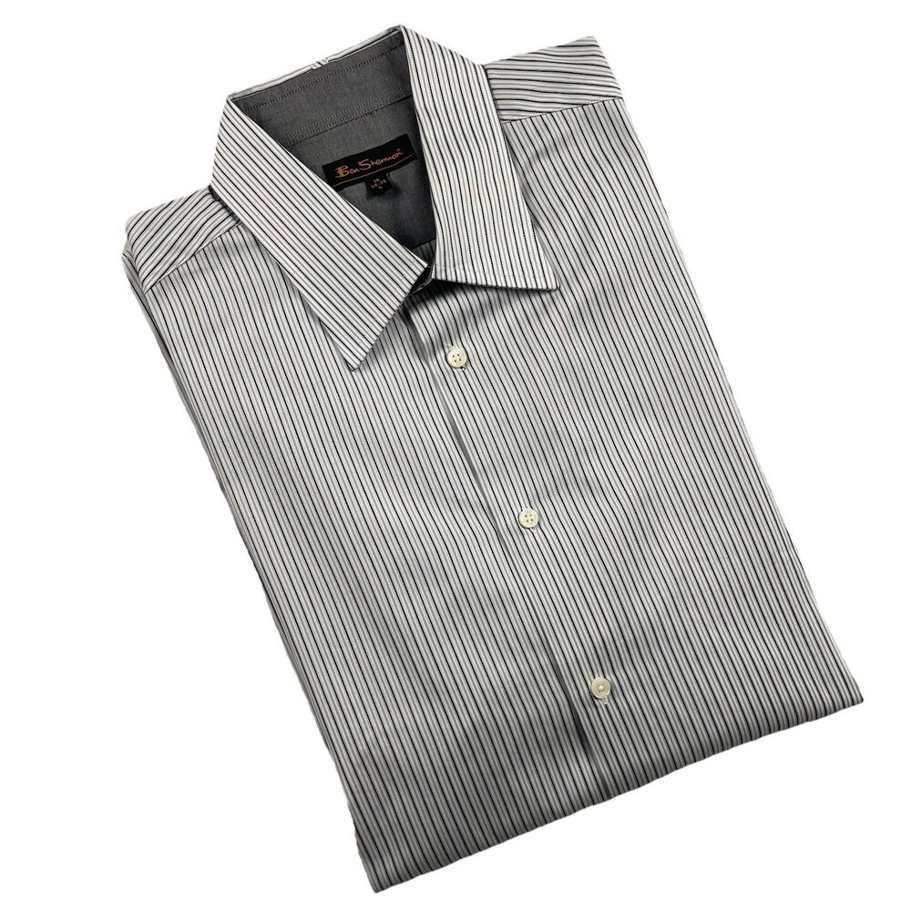 Ben Sherman Men’s Long sleeve Button Up Striped Gray Black-L